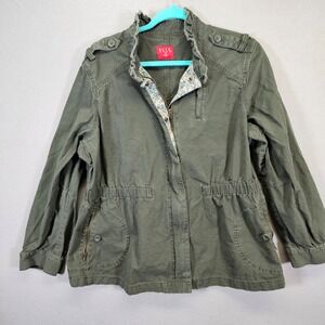 ELLE Olive Green Utility Jacket Women's 1X Drawstring Floral Lined Military